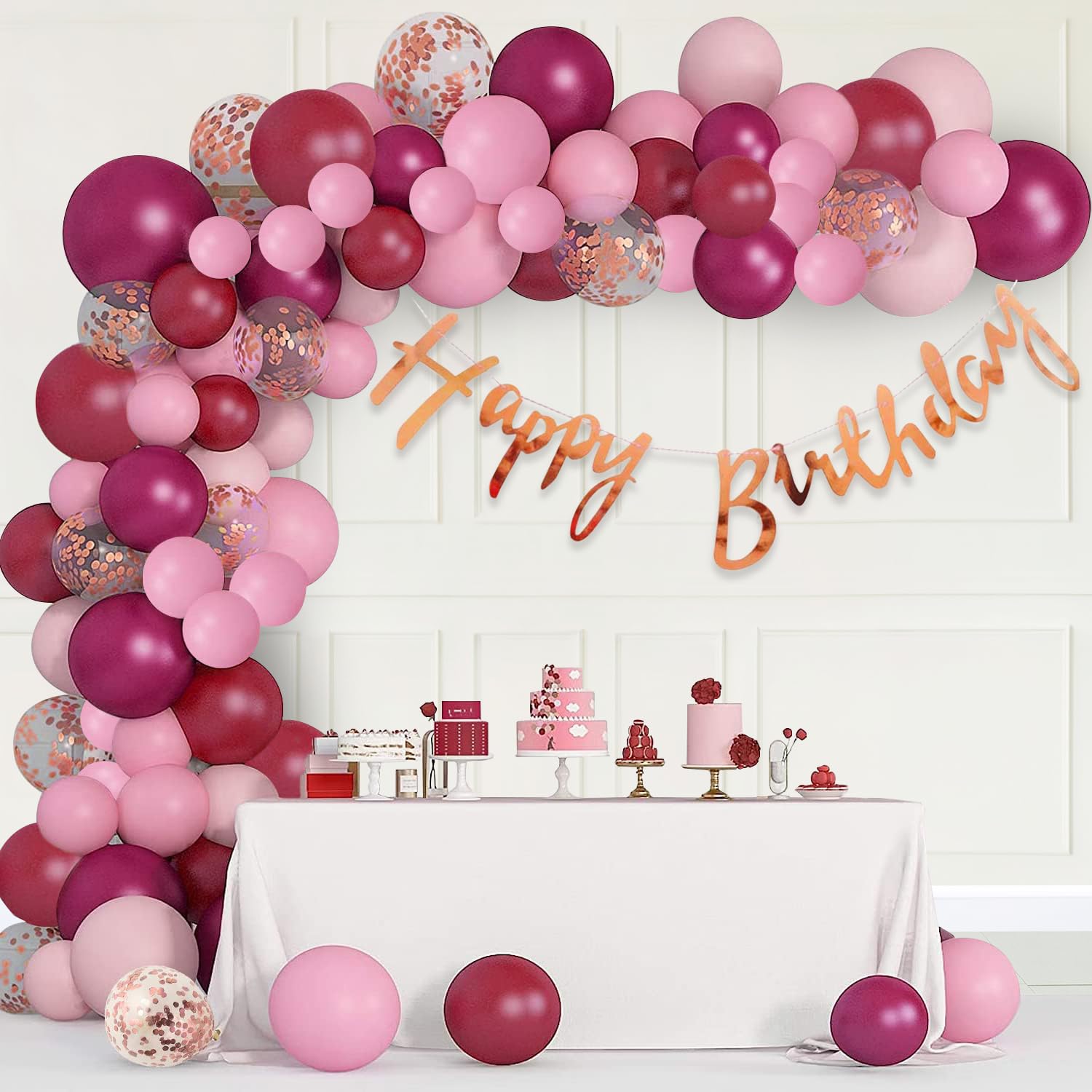 66-Piece Burgundy Birthday Decoration Kit for Girls & Wife - Party Propz Festive Balloons & Cardstock Decor Set