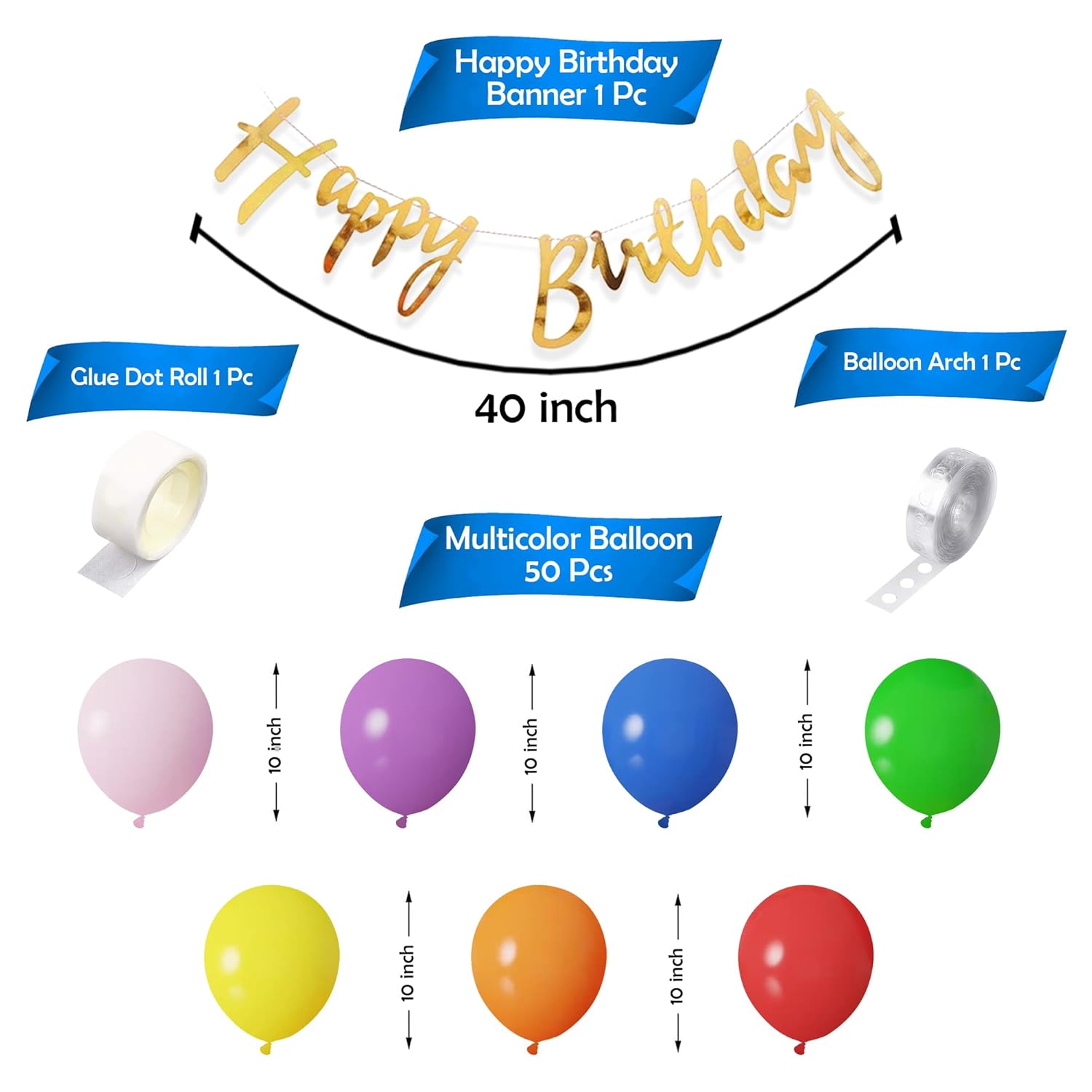 Party Propz 53-Piece Rainbow Birthday Kit: Balloons, Banner, Arch Decor