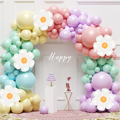 136-Piece Daisy Pastel Rainbow Balloon Arch Kit for Parties & Weddings