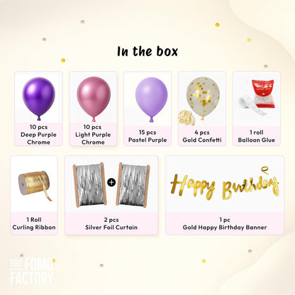 Purple Birthday Decoration Kit For Girls – Set of 44 Pcs