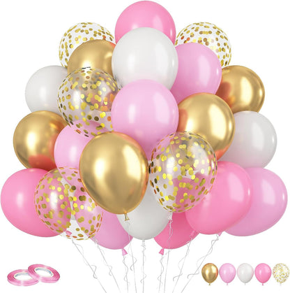 60pcs Metallic Gold Pink White Confetti Balloons for Wedding & Birthday