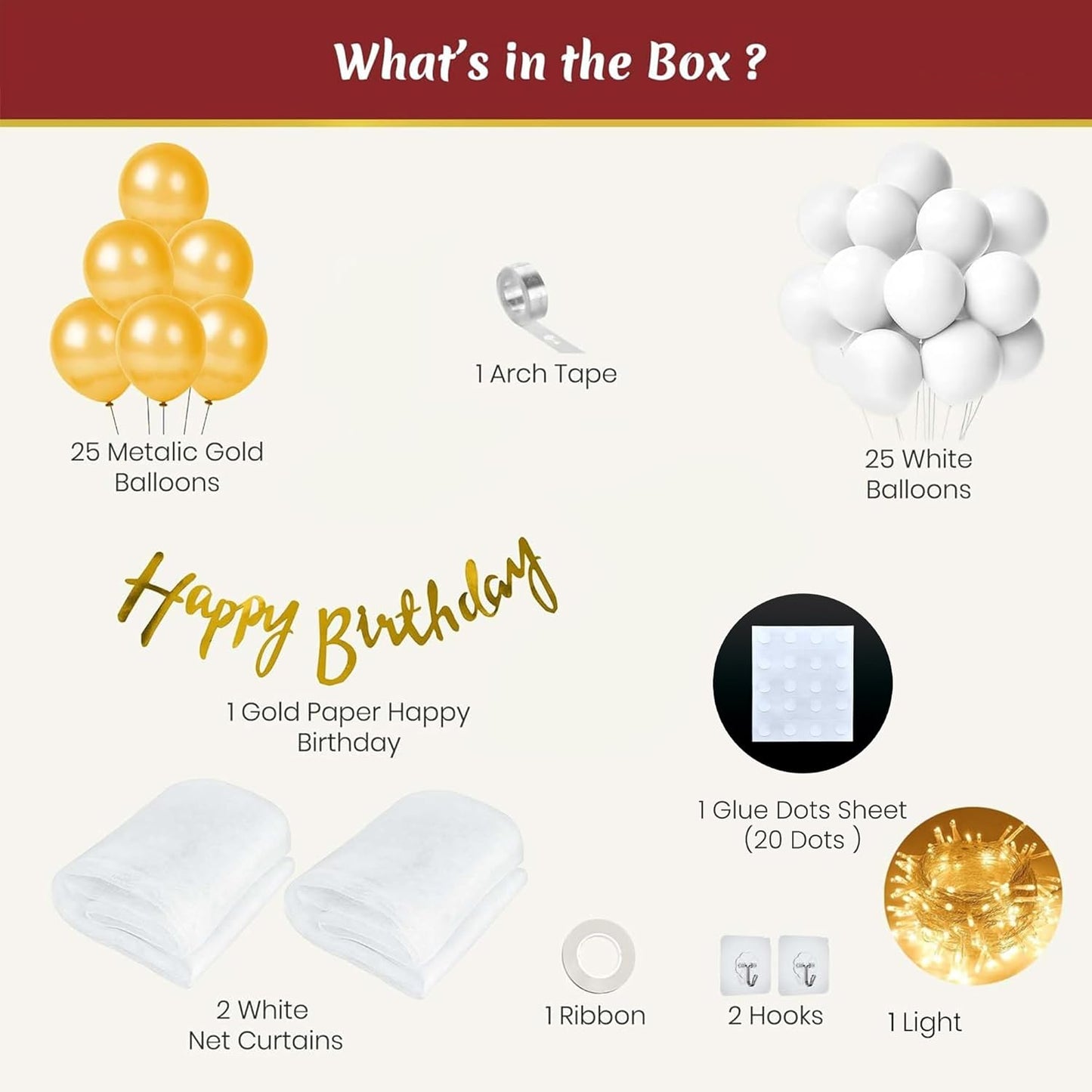 Canopy Tent for Birthday Decoration Items for Girls with White & Gold Balloons - 59 Pcs