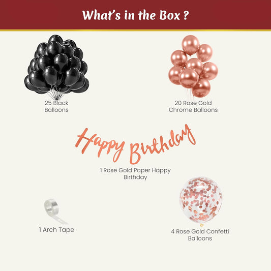 Birthday Decoration Kit - 51 Pcs Black & Rose Gold Balloon Combo