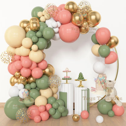 Green Pink Gold Latex Metallic Confetti Balloons kit - 153 Pcs Pack