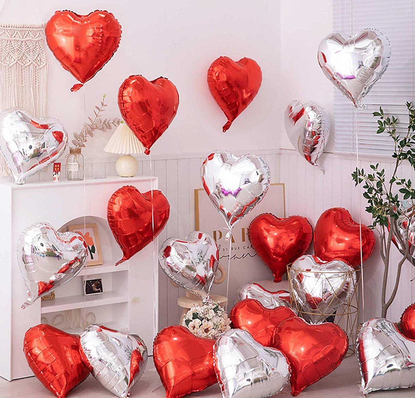 Heart Balloons, 12Pcs Heart Shaped Foil Balloons for Valentines Day