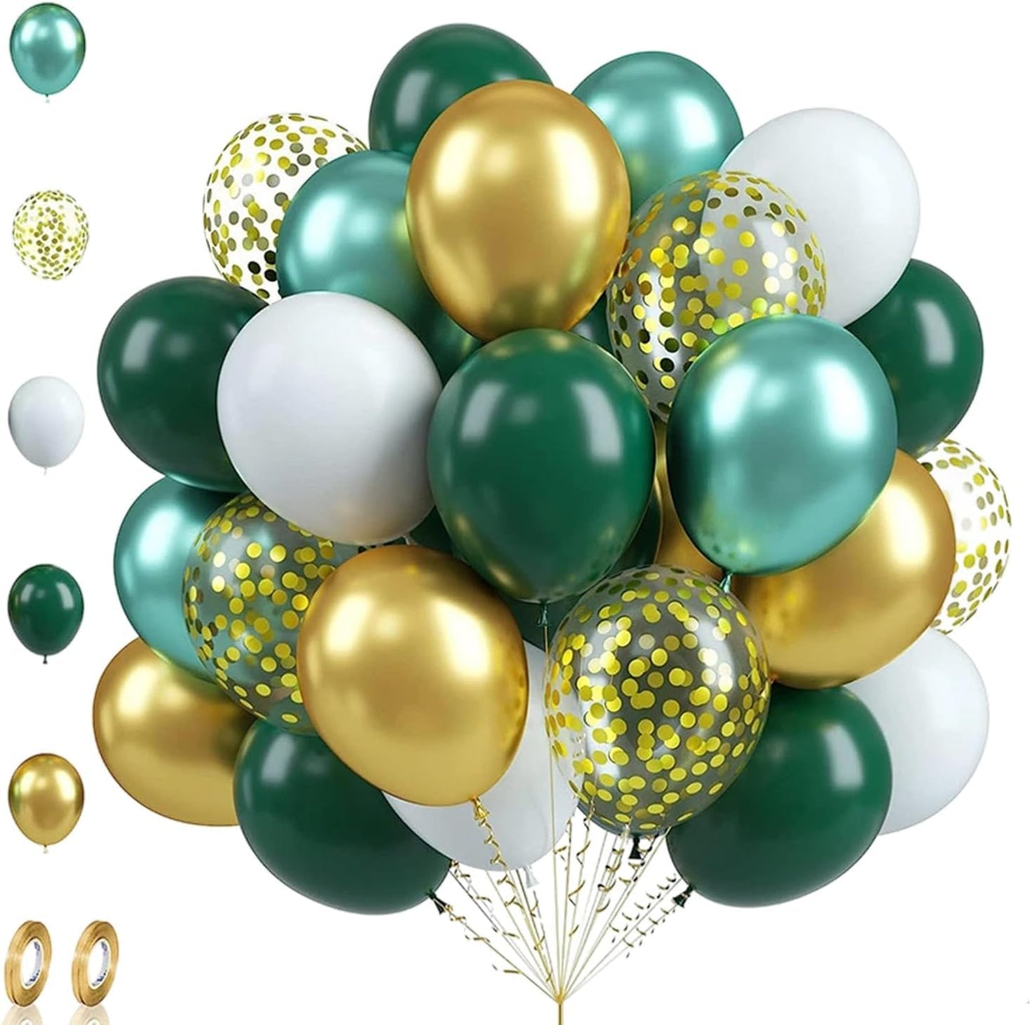 60 Pcs Metallic Confetti Balloons - Gold Green White Balloon for Wedding & Birthday Party