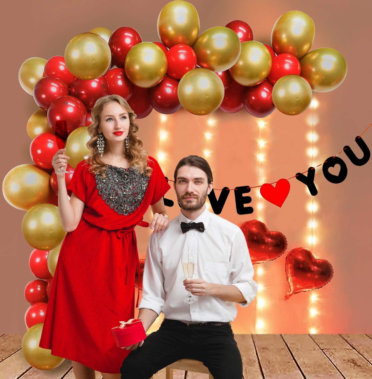 68 PCS I Love You Decoration Combo – Romantic Red & Gold Theme