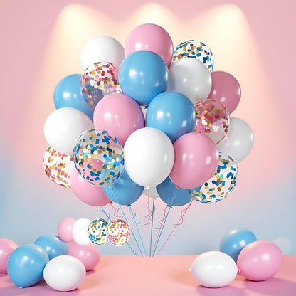 Pink Blue White Balloons 50 Pack - Party Decorations