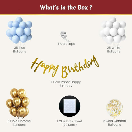 Happy Birthday Decoration Kit for Boys- 70Pcs with Blue and White Balloons