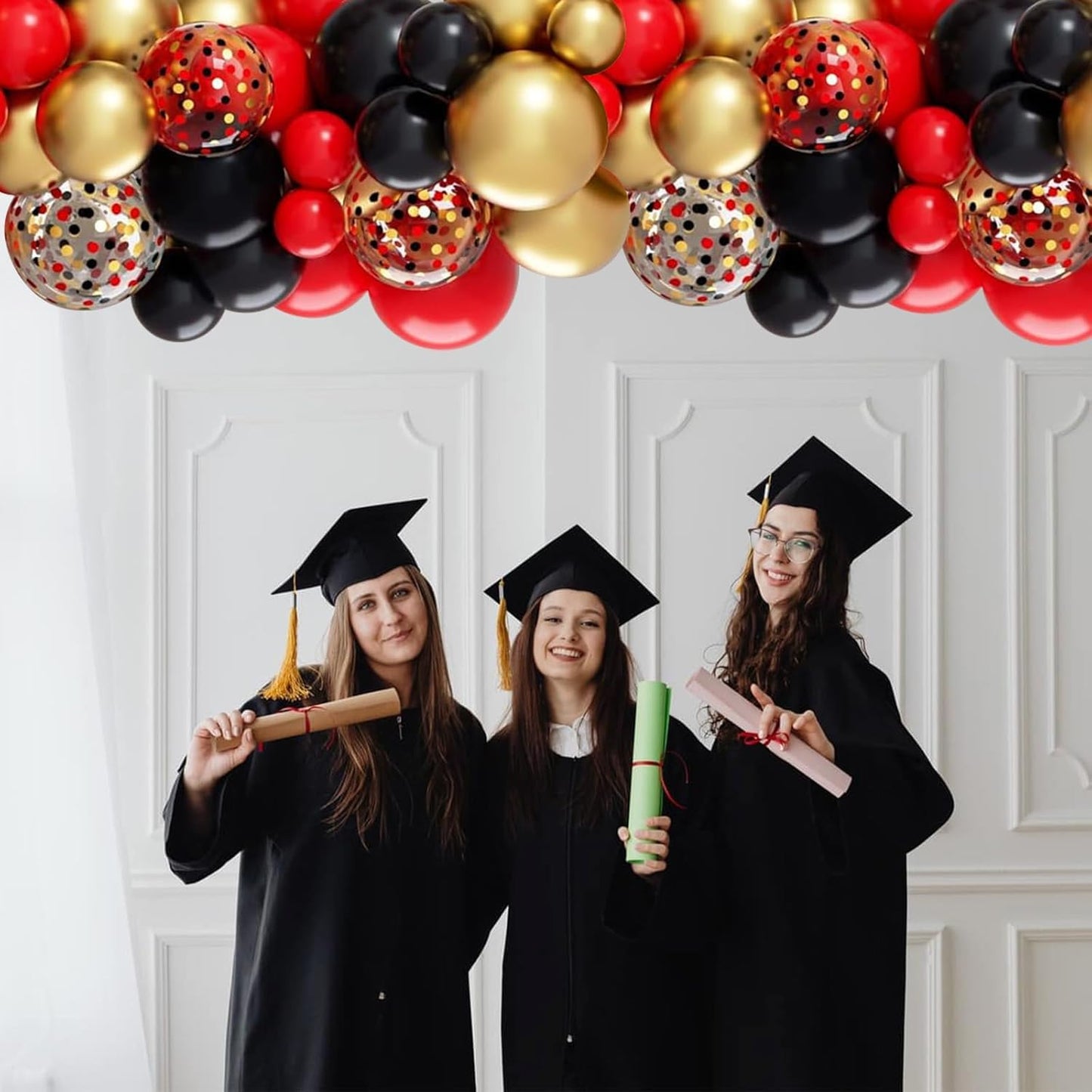 60pcs Metallic Gold Red Black Confetti Balloons (Red Black Gold)