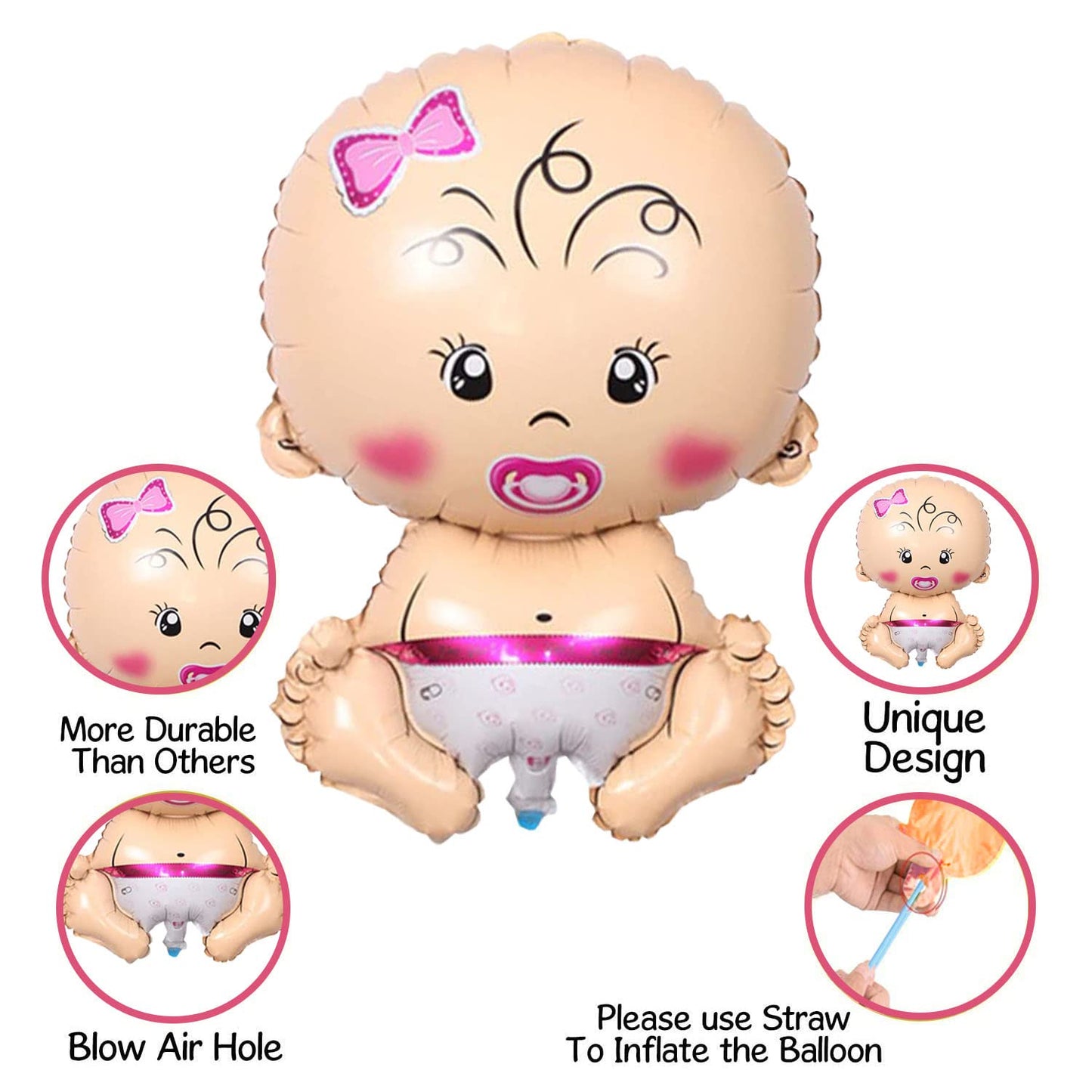 Delightful Pink Baby Shower Decoration Set - 5 Foil Balloons Welcome Baby