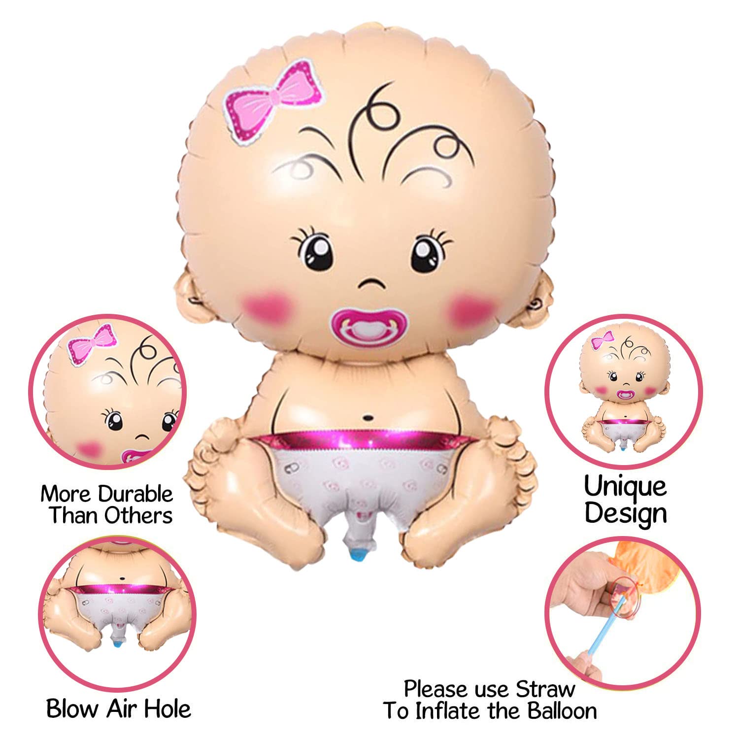 Delightful Pink Baby Shower Decoration Set - 5 Foil Balloons Welcome Baby