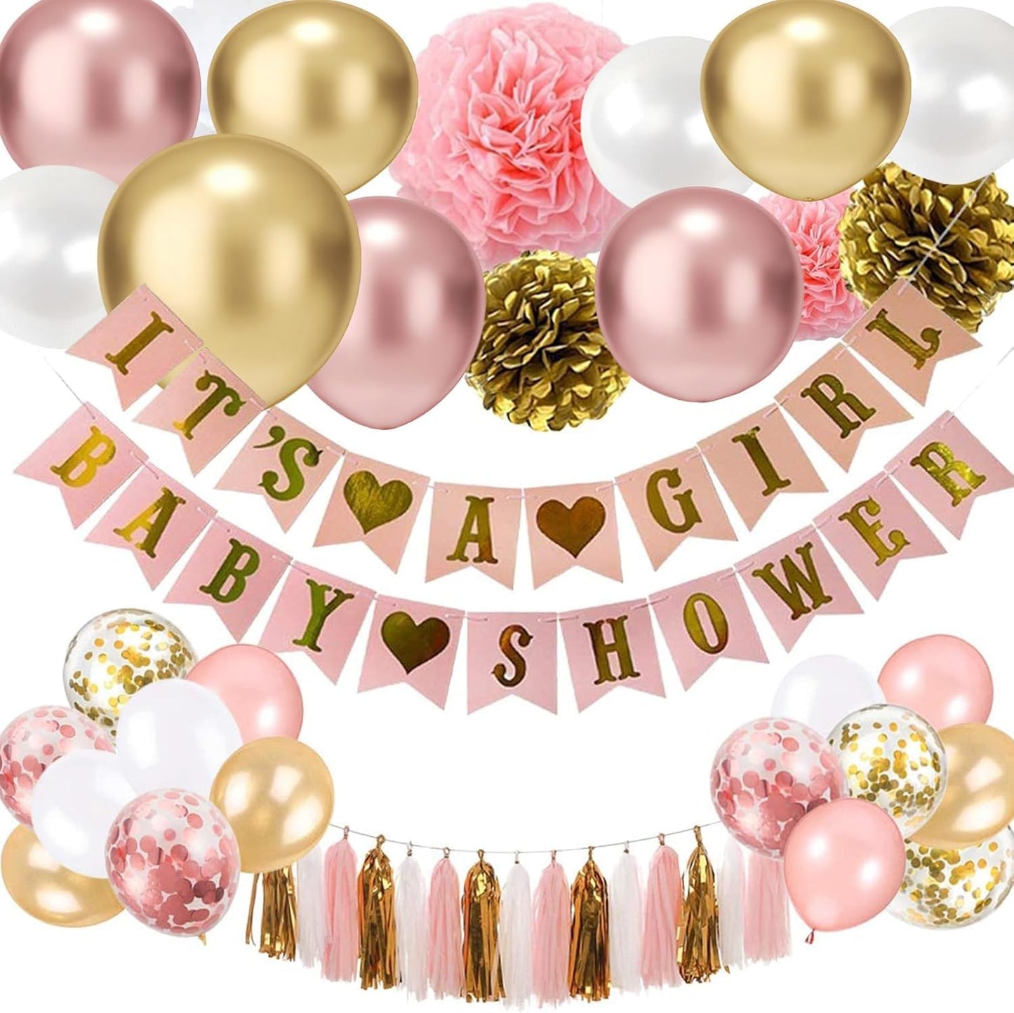 60 Pcs Metallic Rose Gold White and Gold Confetti Balloons for Wedding & Birthday Party
