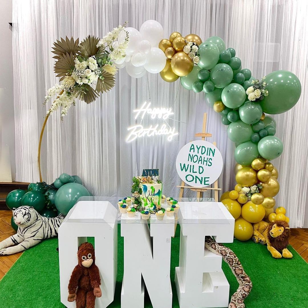 50 pcs Metallic Gold Green White Balloons for Birthday decoration