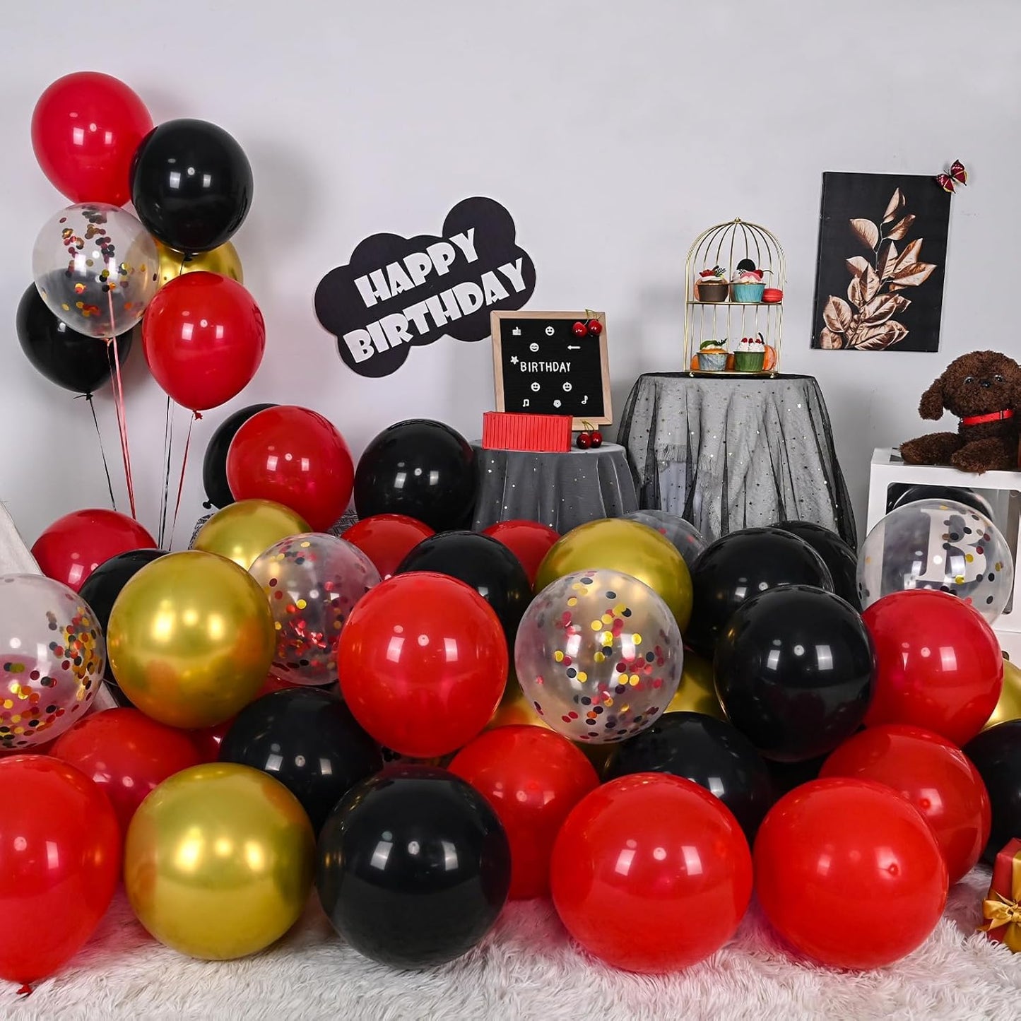 60pcs Metallic Gold Red Black Confetti Balloons (Red Black Gold)