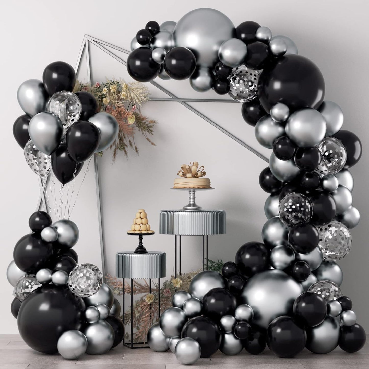 Black Silver Balloon Garland Kit 110 Pcs - Complete Party Decoration Set