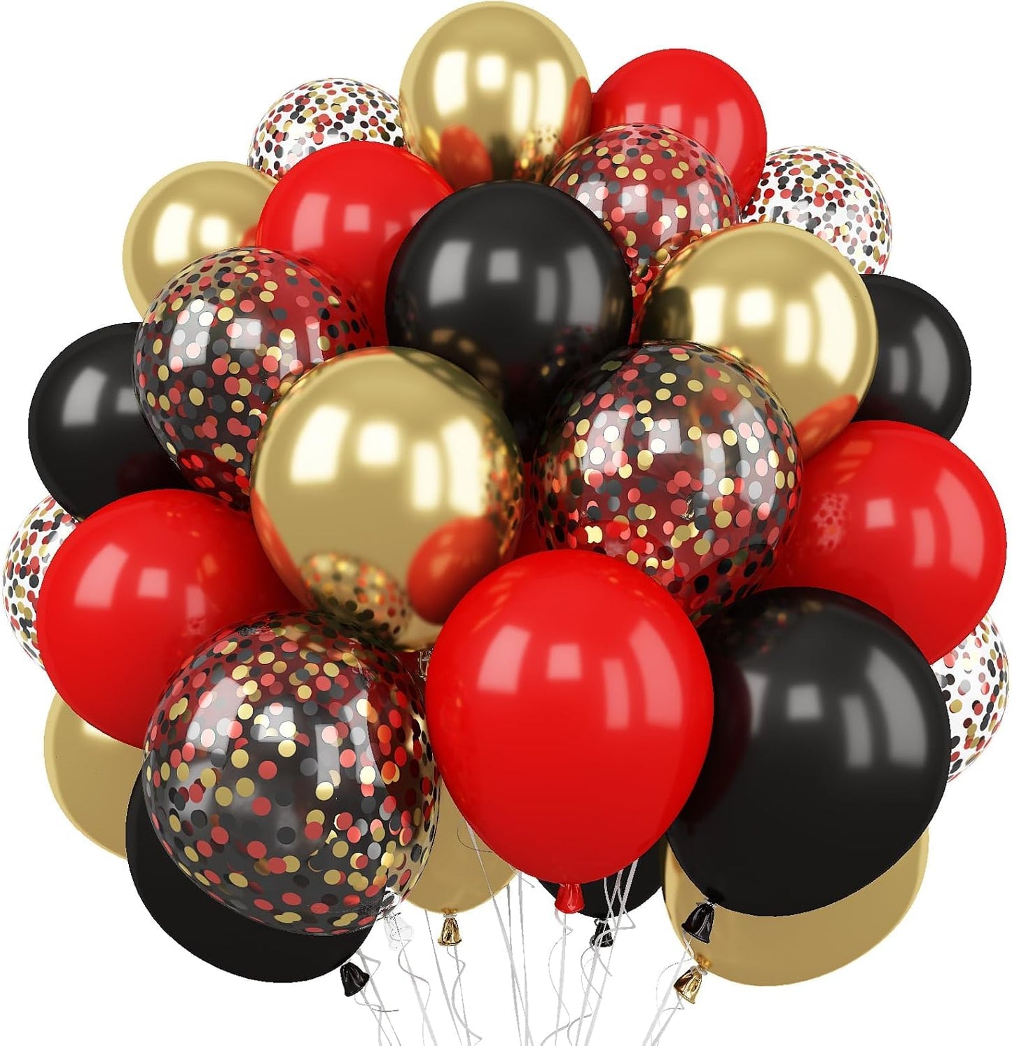 60pcs Metallic Gold Red Black Confetti Balloons (Red Black Gold)