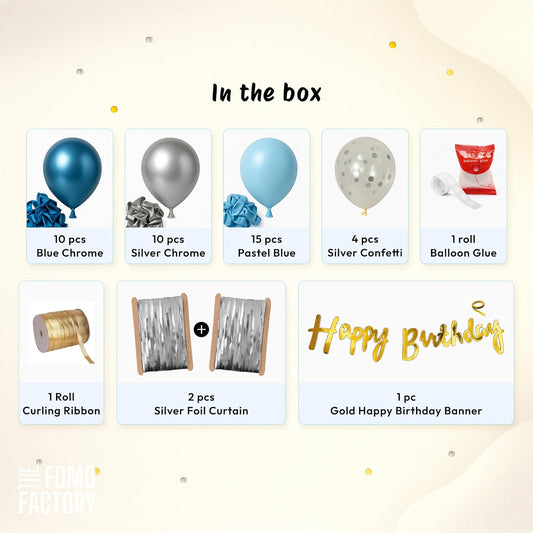 Blue & Silver Birthday Decoration Kit For Boy –Set of 44 Pcs