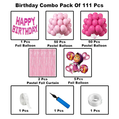 Masha Theme Happy Birthday Pink Balloon Garland Kit for Girls Party