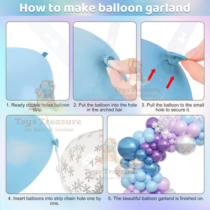 Blue, Purple and Silver Latex Metallic Confetti Balloons kit - 153 Pcs Pack