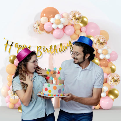 Peach & Pink Birthday Decoration Kit with Golden Accents - 58 Pcs Pack