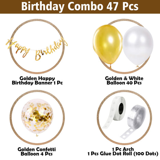 Golden Birthday Decoration Kit For Husband And Wife- Combo of 47 Pcs