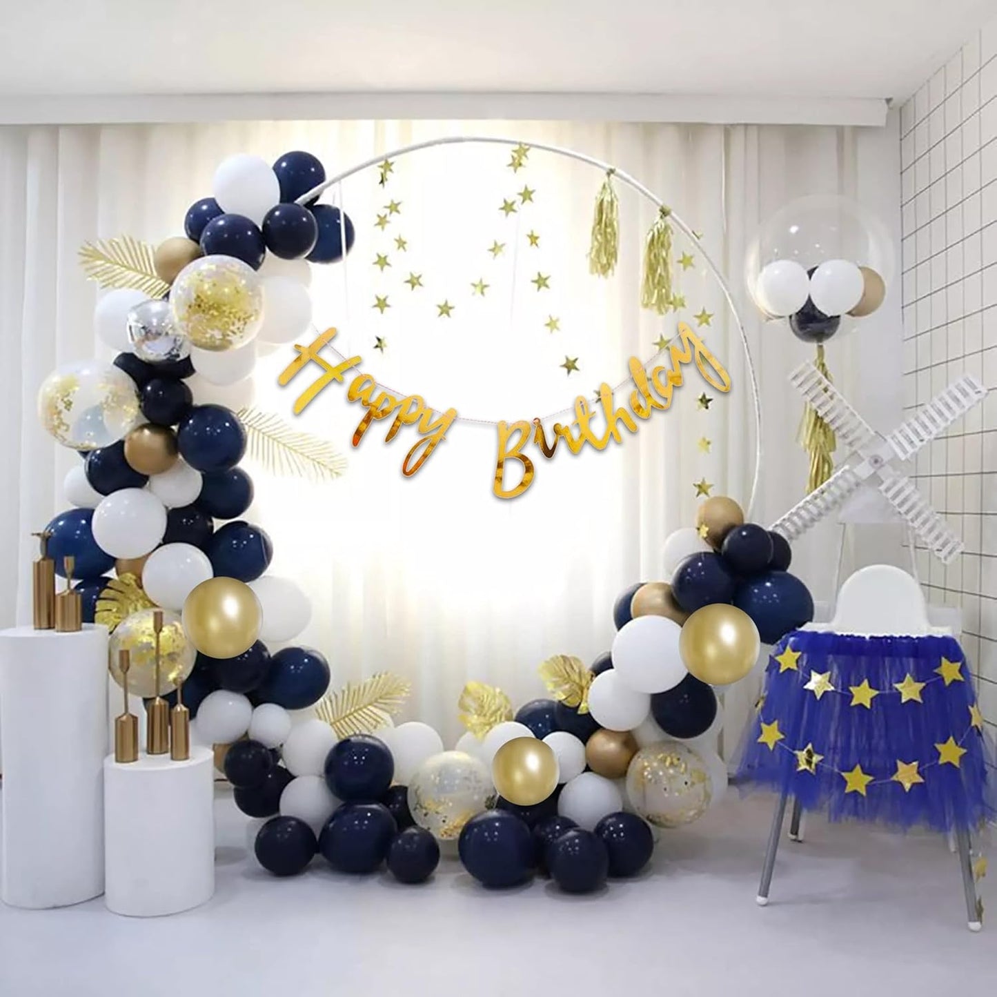 Happy Birthday Decoration Kit for Husband - 47 Pcs Gold And Blue Balloons