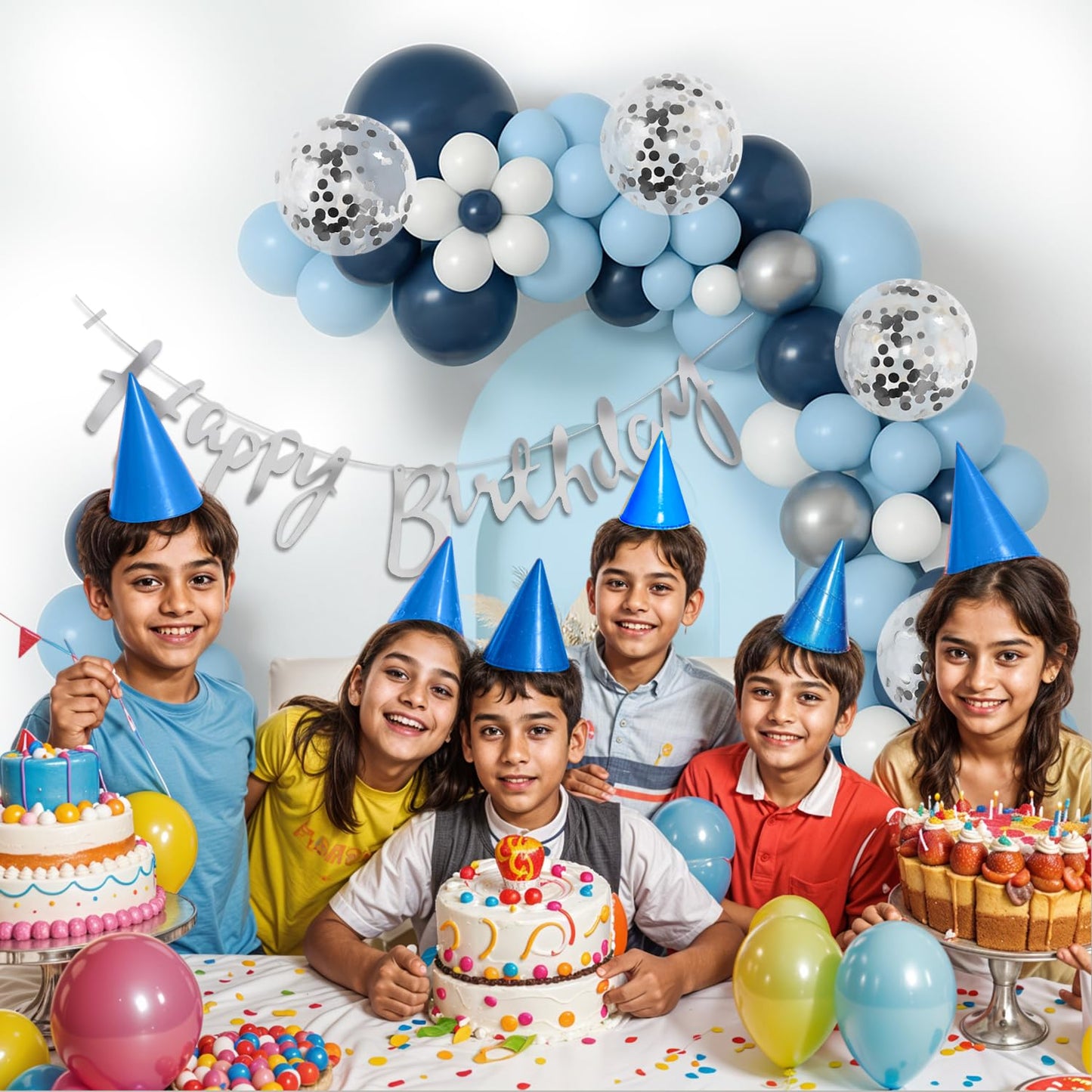 Navy Blue & Silver Birthday Decoration Kit – Set of 58 Pcs