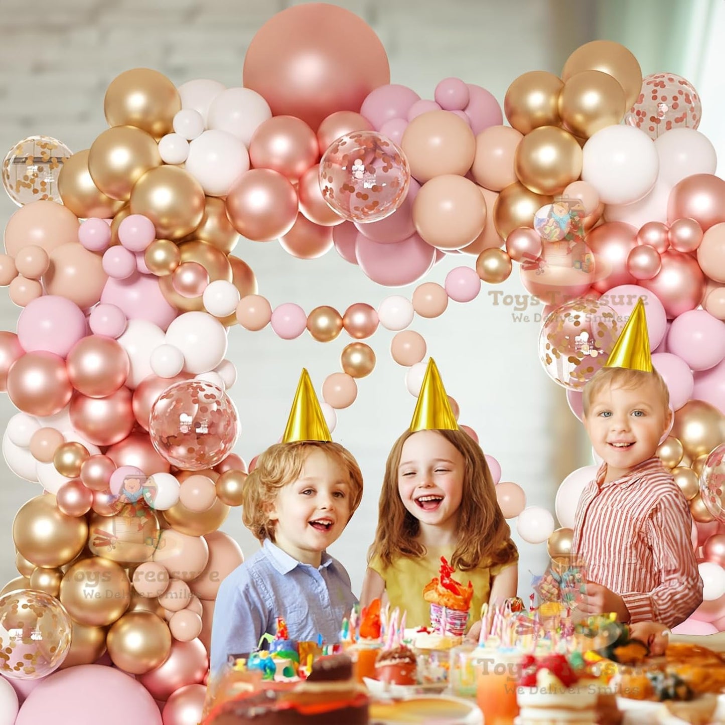 Rose Gold Pink Birthday Decorations Kit for Girls - 104 Pcs Combo