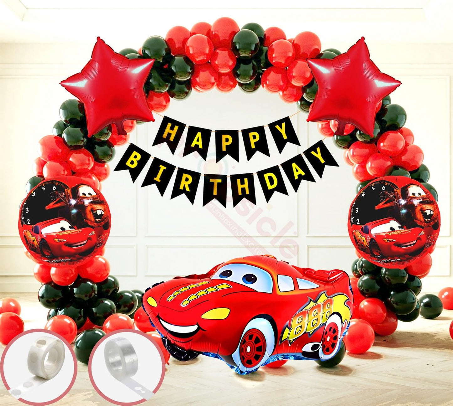 Propsicle Racing Car Birthday Party Decoration Kit - 104 Balloons Banner