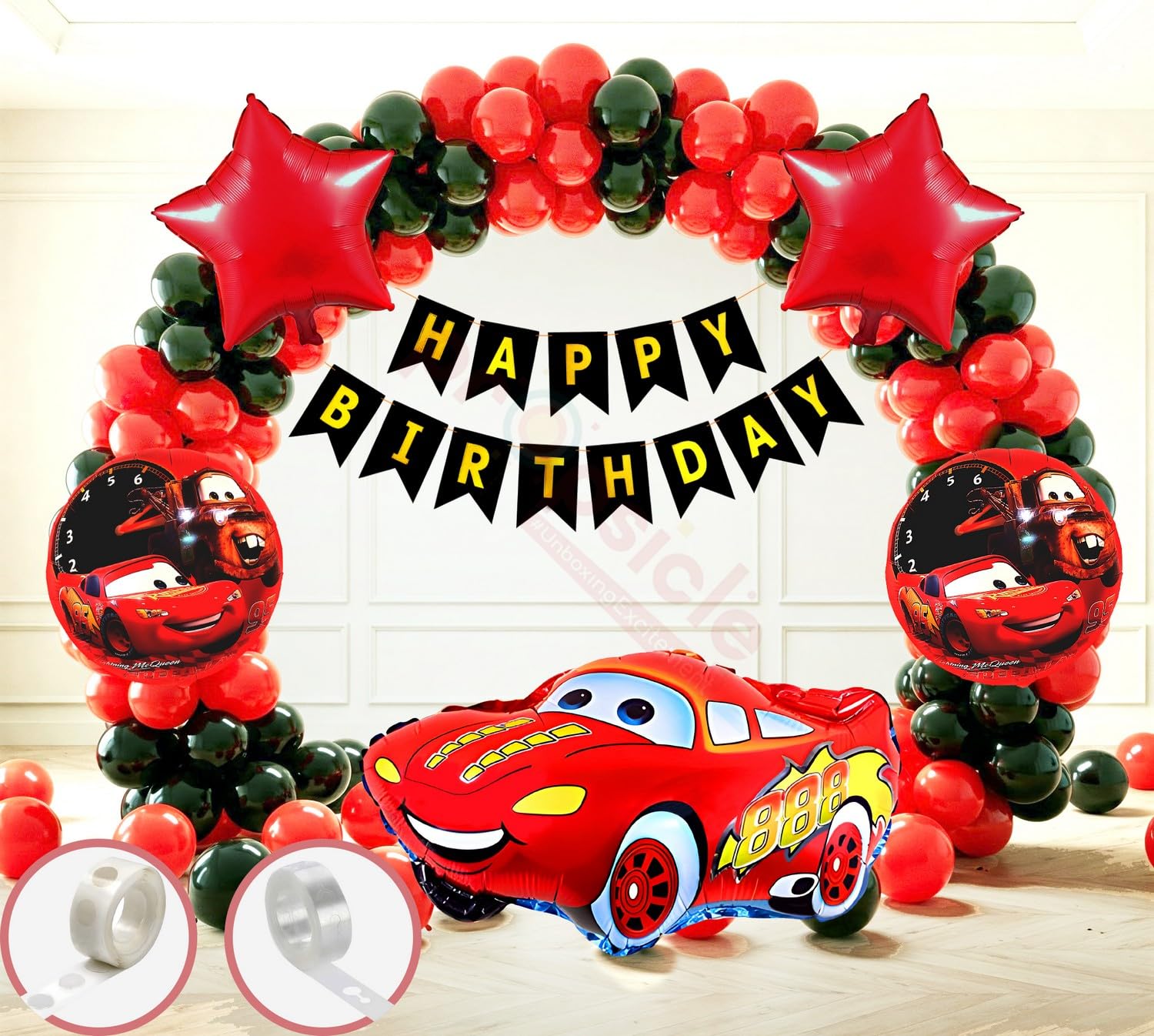 Propsicle Racing Car Birthday Party Decoration Kit - 104 Balloons Banner