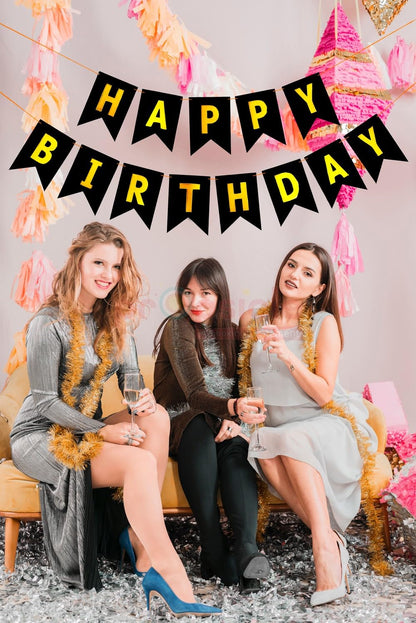 Happy Birthday Fishtail Cardstock Banner with Ribbon Reusable Party Backdrop