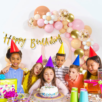 Peach & Pink Birthday Decoration Kit with Golden Accents - 58 Pcs Pack