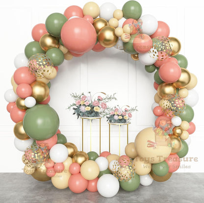 Green Pink Gold Latex Metallic Confetti Balloons kit - 153 Pcs Pack