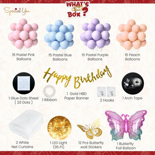 Butterfly Theme Happy Birthday Decoration Kit – 82 Pcs Combo