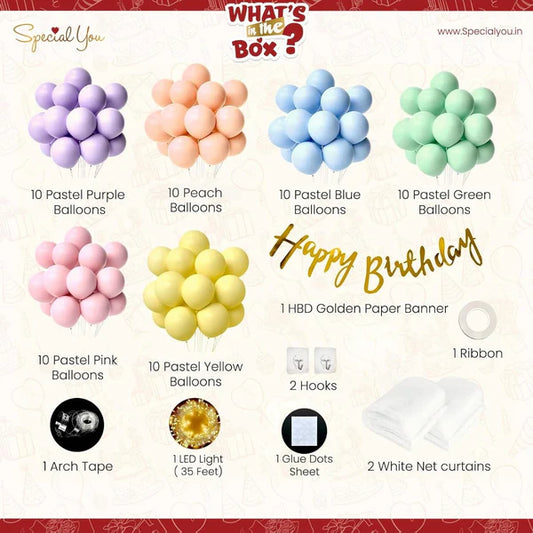 Rainbow Theme Birthday Decoration Kit For Girls- Peak of 69 Pcs