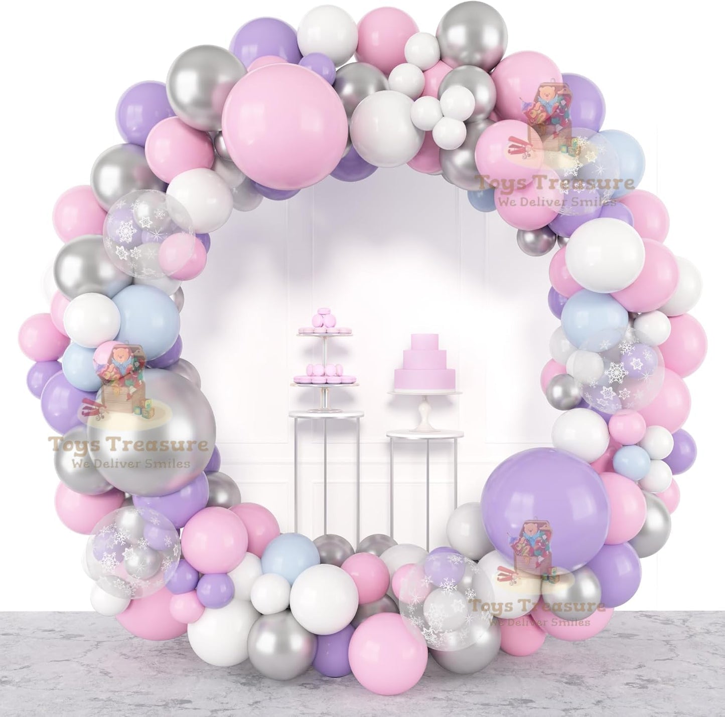 Purple Silver Latex Metallic Confetti Balloons kit - 153 Pcs Pack