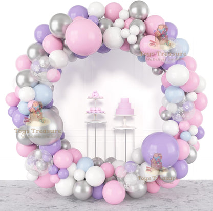 Purple Silver Latex Metallic Confetti Balloons kit - 153 Pcs Pack