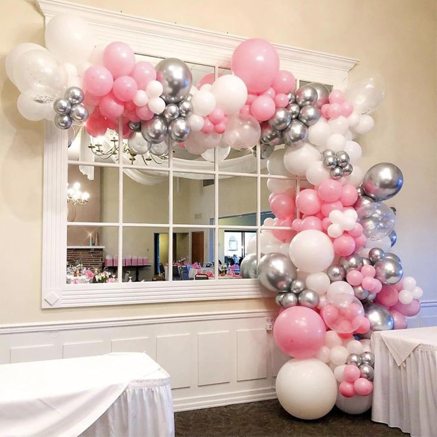 Pastel Pink, White, Silver Chrome And Confetti Balloons 60 Pcs Pack