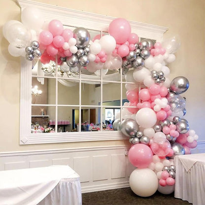 Pastel Pink, White, Silver Chrome And Confetti Balloons 60 Pcs Pack