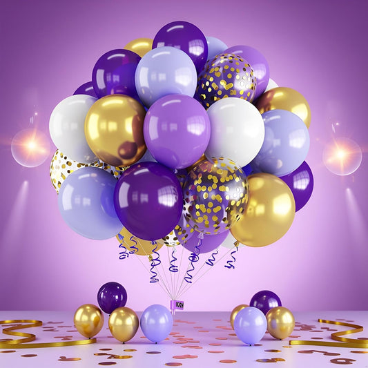60 Pcs Metallic Gold Purple Confetti Balloons for Wedding & Birthday Party