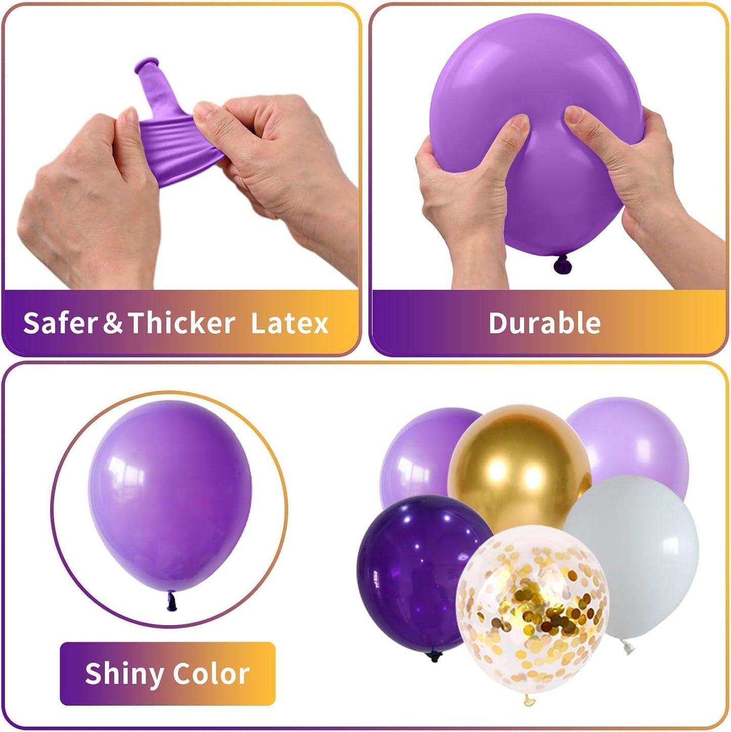 60 Pcs Metallic Gold Purple Confetti Balloons for Wedding & Birthday Party