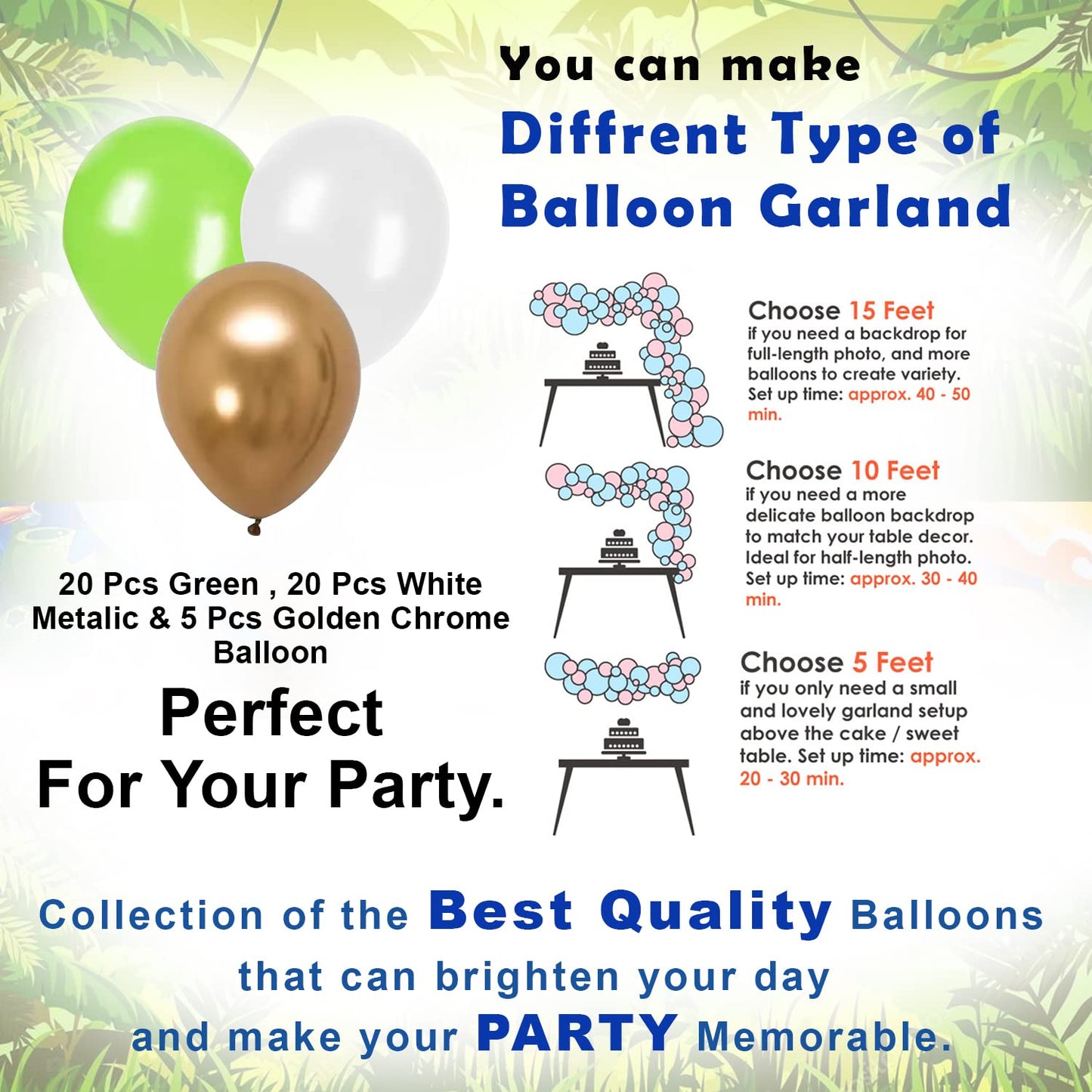 Green & Gold Balloon Garland Arch Kit –Set of 48 Pcs