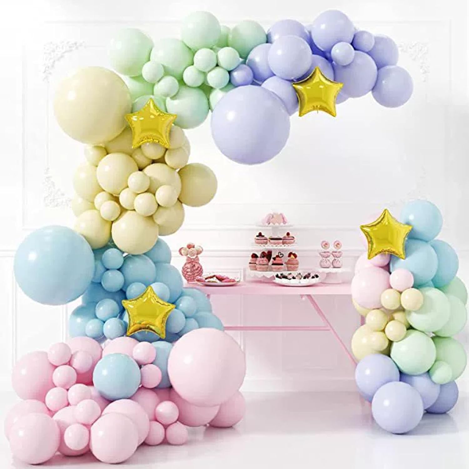 Vibrant Pink Blue Gold Latex Balloon Arch Kit for Gender Reveal