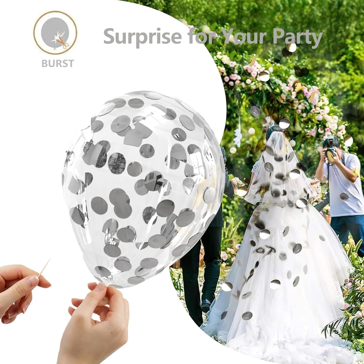 White Silver Balloon Garland Kit - 104 Piece with Confetti Balloons