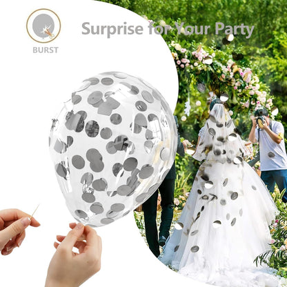 White Silver Balloon Garland Kit - 104 Piece with Confetti Balloons