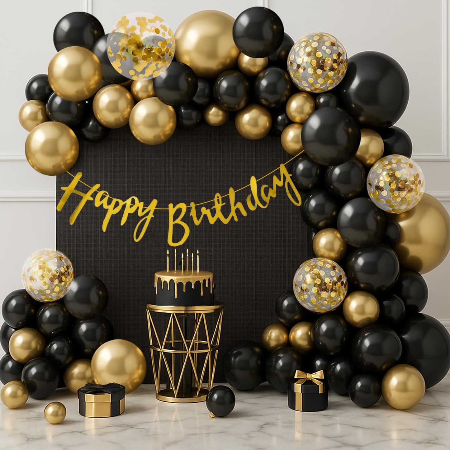 Premium Black Gold Birthday Balloons Decoration Kit with Banner for Men Boys Husband