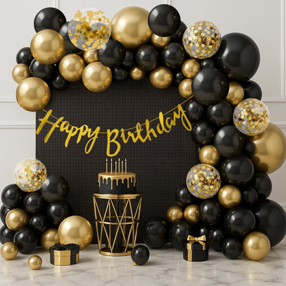 Premium Black Gold Birthday Balloons Decoration Kit with Banner for Men Boys Husband
