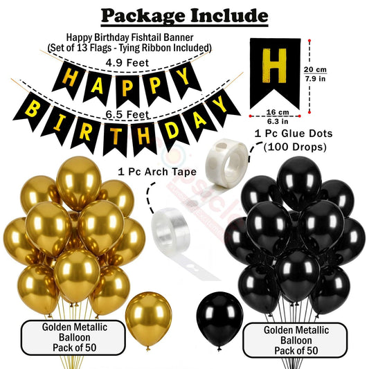 Black & Gold Birthday Decoration Kit – Set of 103 Pcs