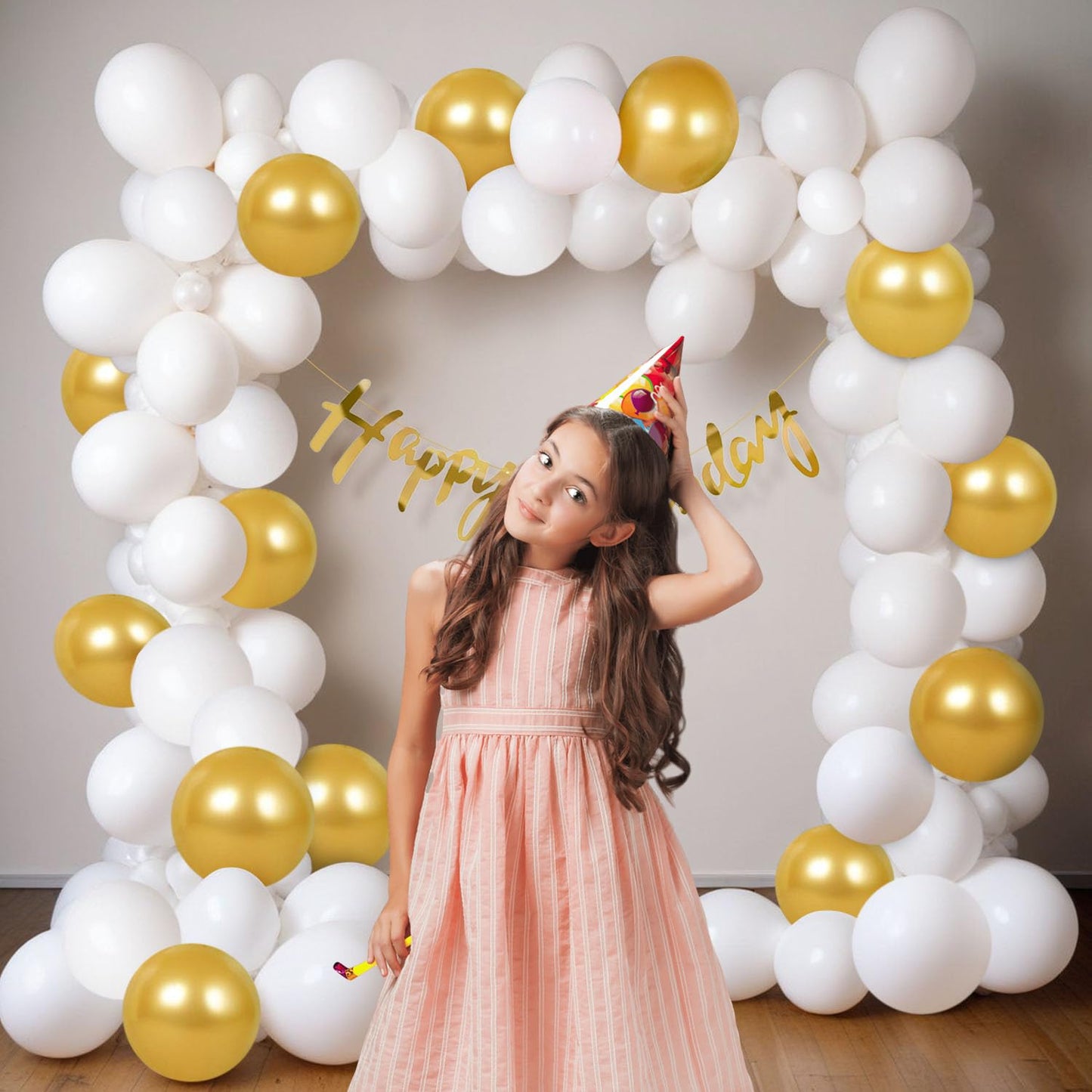 Premium Golden & White 58-Piece Birthday Decoration Kit with Happy Birthday Banner